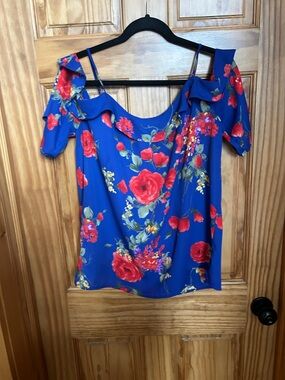 Skies Are Blue Royal Blue Floral Cold-Shoulder Camisole